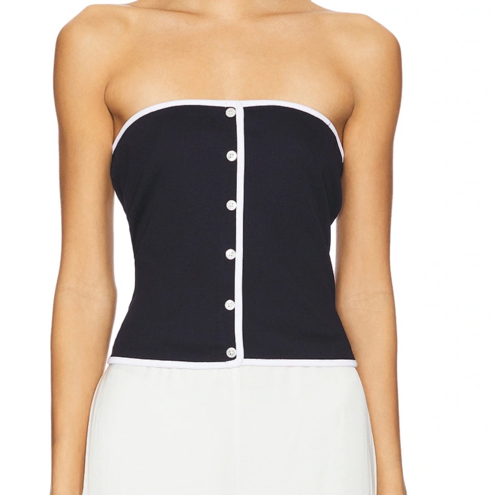 Veronica Beard Black Strapless Button-Front Top